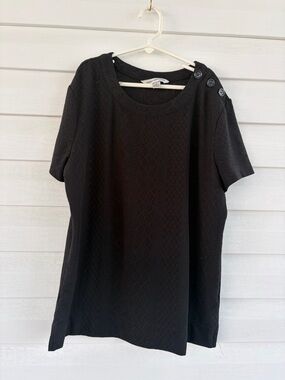 Counterparts Black Short-Sleeve Scoop Neck Top with Shoulder Buttons